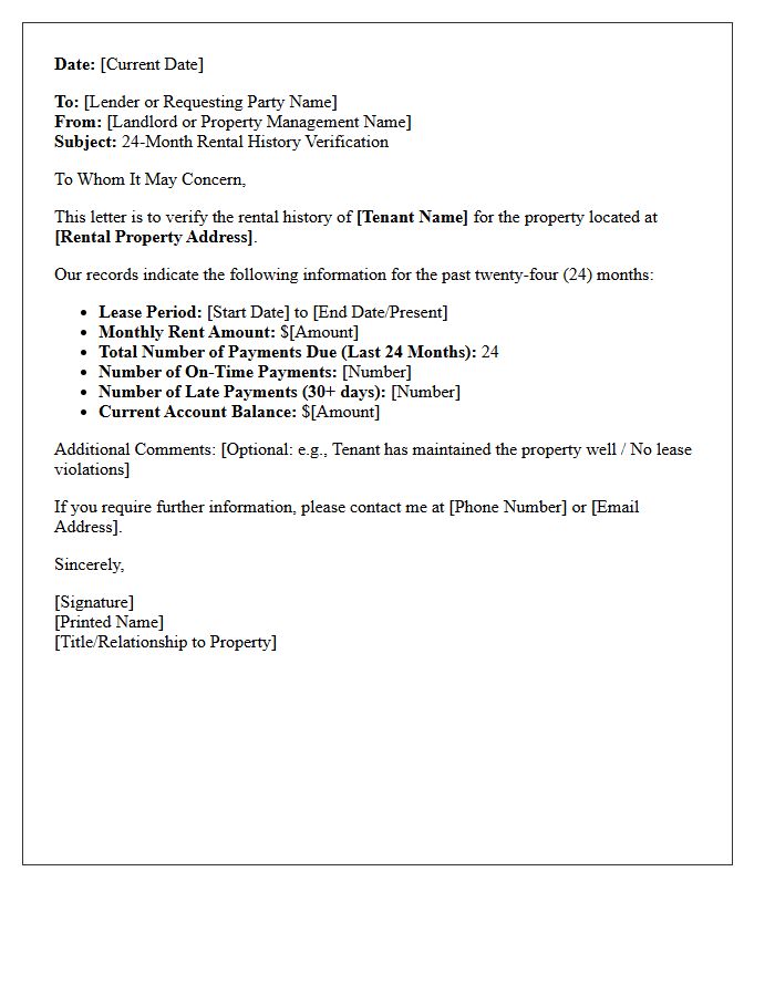 Twenty-Four Month History Verification Of Rent Letter