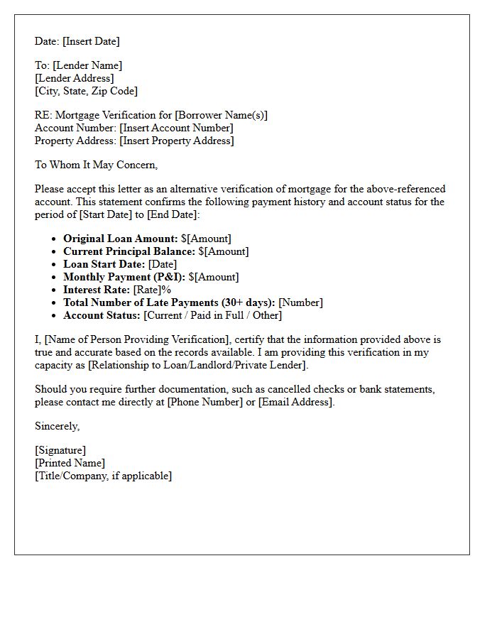Alternative Verification Of Mortgage Letter