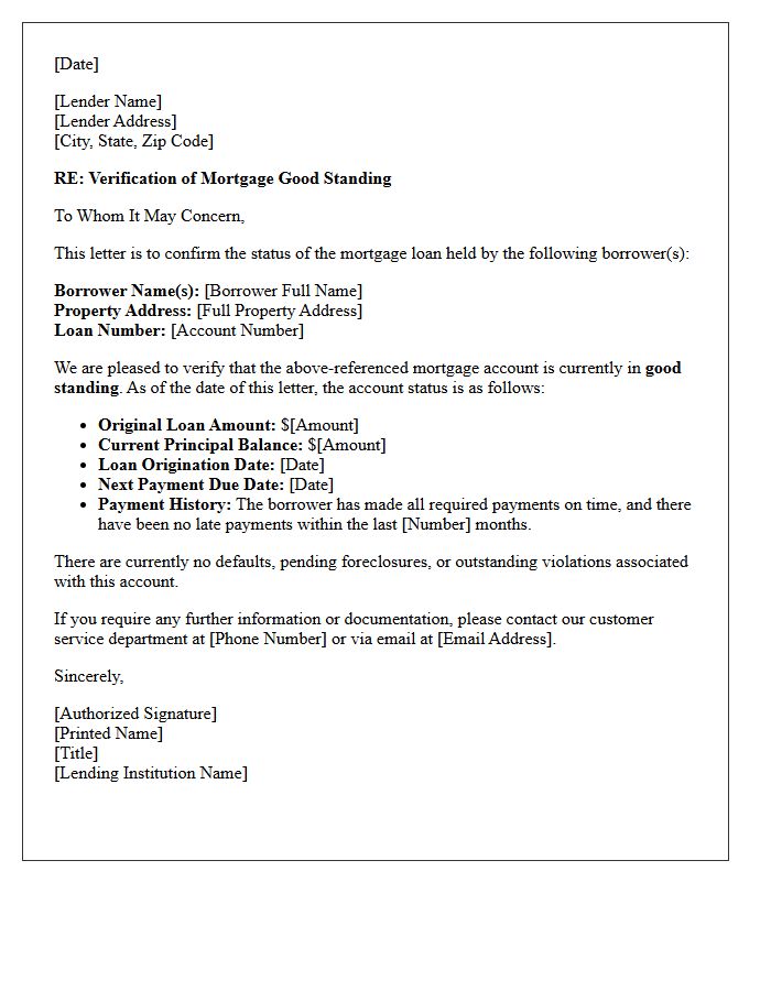 Good Standing Verification Of Mortgage Letter