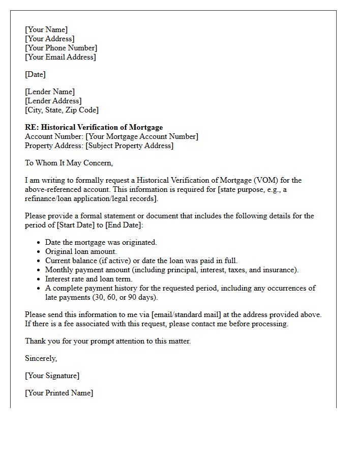 Historical Verification Of Mortgage Letter