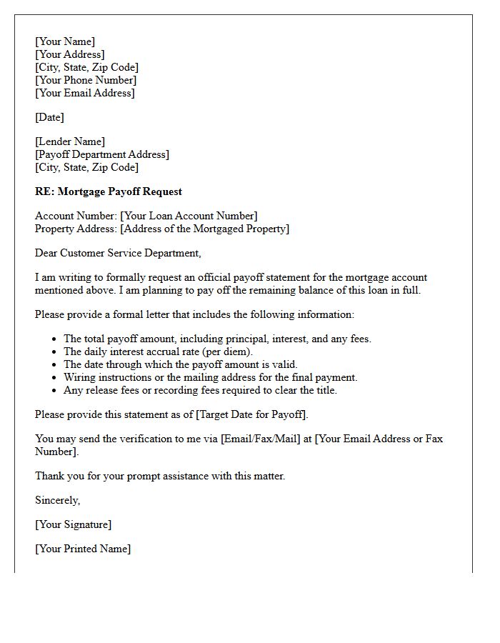 Payoff Verification Of Mortgage Letter