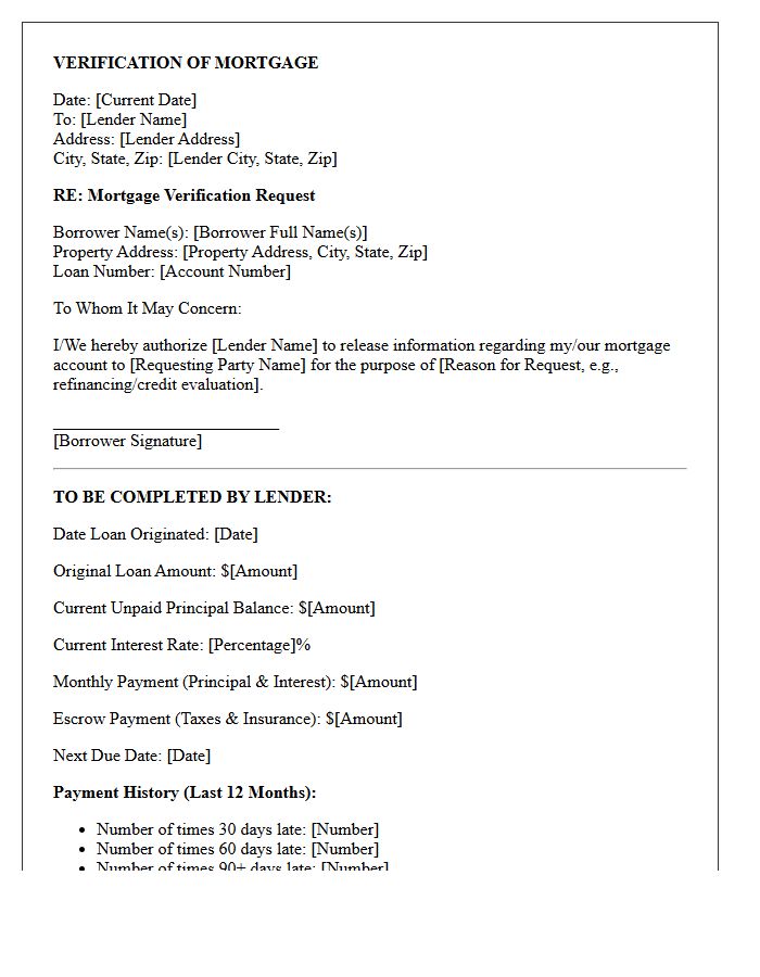 Standard Verification Of Mortgage Letter