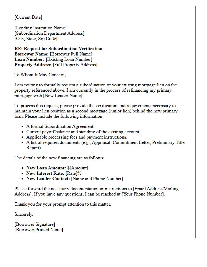 Subordination Verification Of Mortgage Letter