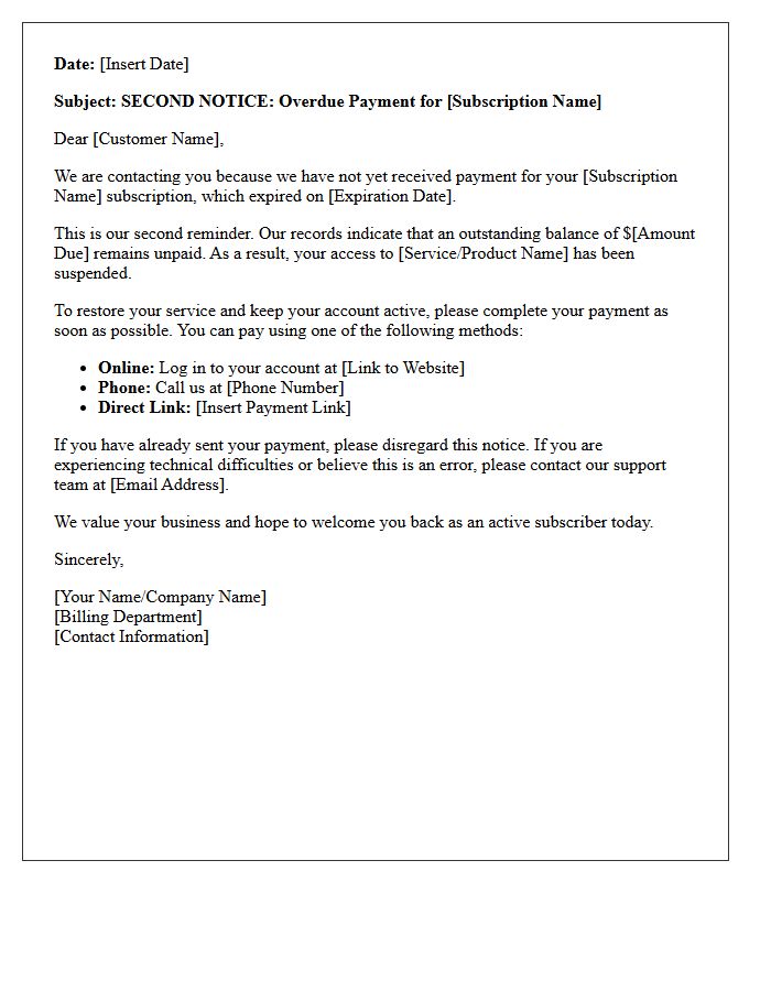 Second Collection Letter for Expired Subscription Payment