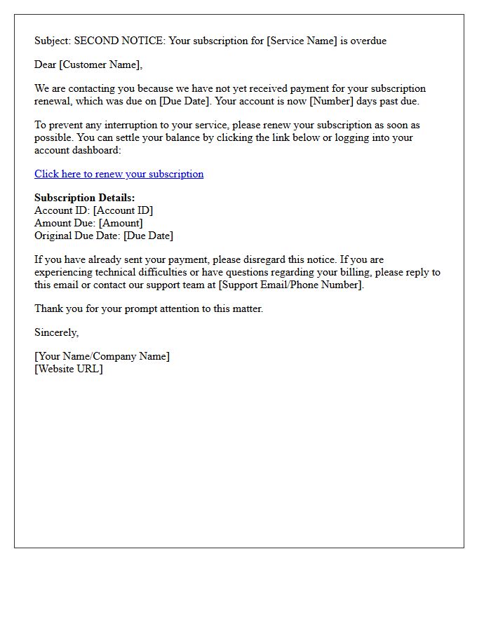 Second Notice Letter for Overdue Subscription Renewal
