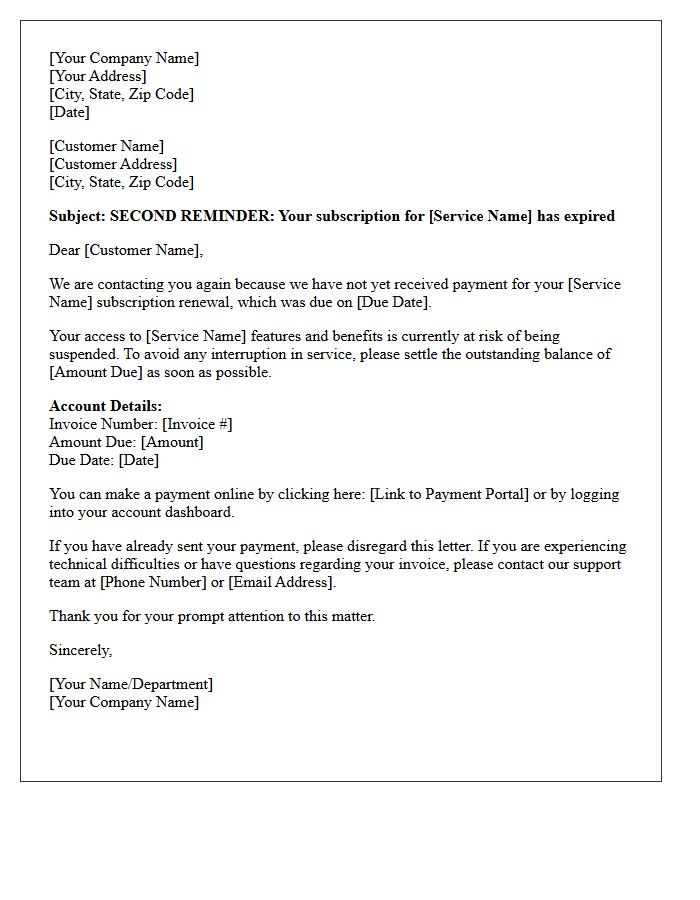 Second Reminder Letter for Unpaid Subscription Renewal