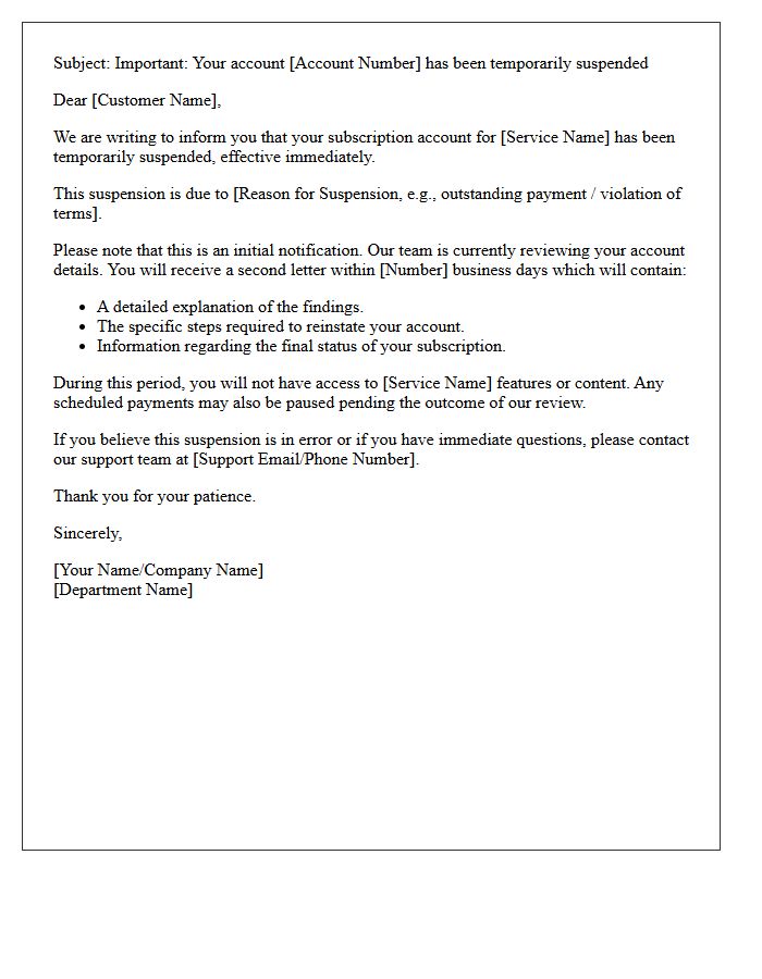 Subscription Account Suspension Pending Second Letter