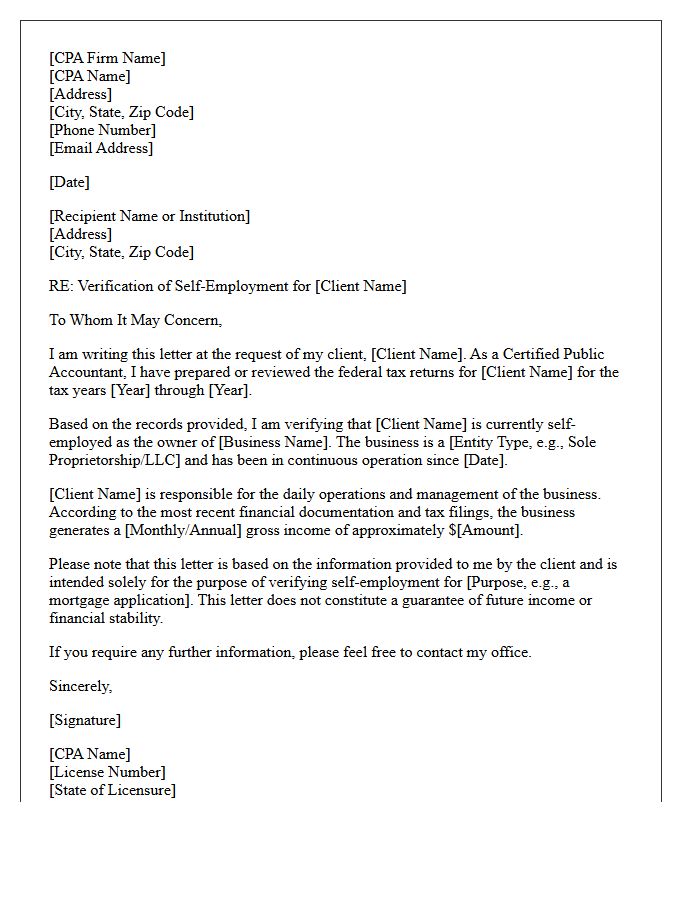 Certified Public Accountant Verification Of Self-Employment Letter
