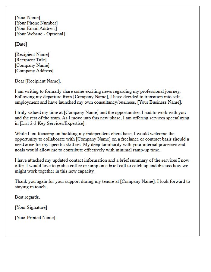 Previous Employer Transition To Self-Employment Letter