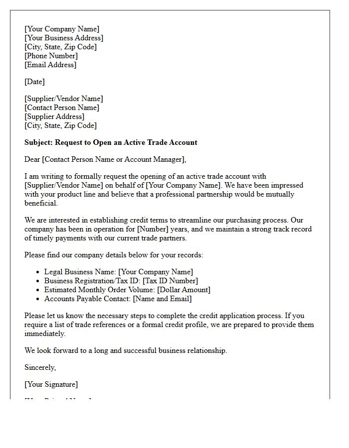 Supplier And Vendor Active Trade Account Letter