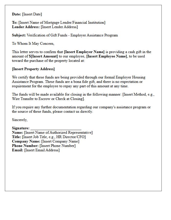 Employer Assistance Verification Of Gift Funds Letter