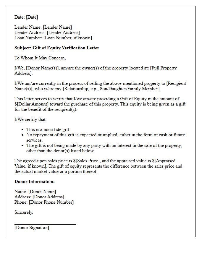 Gift Of Equity Verification Letter
