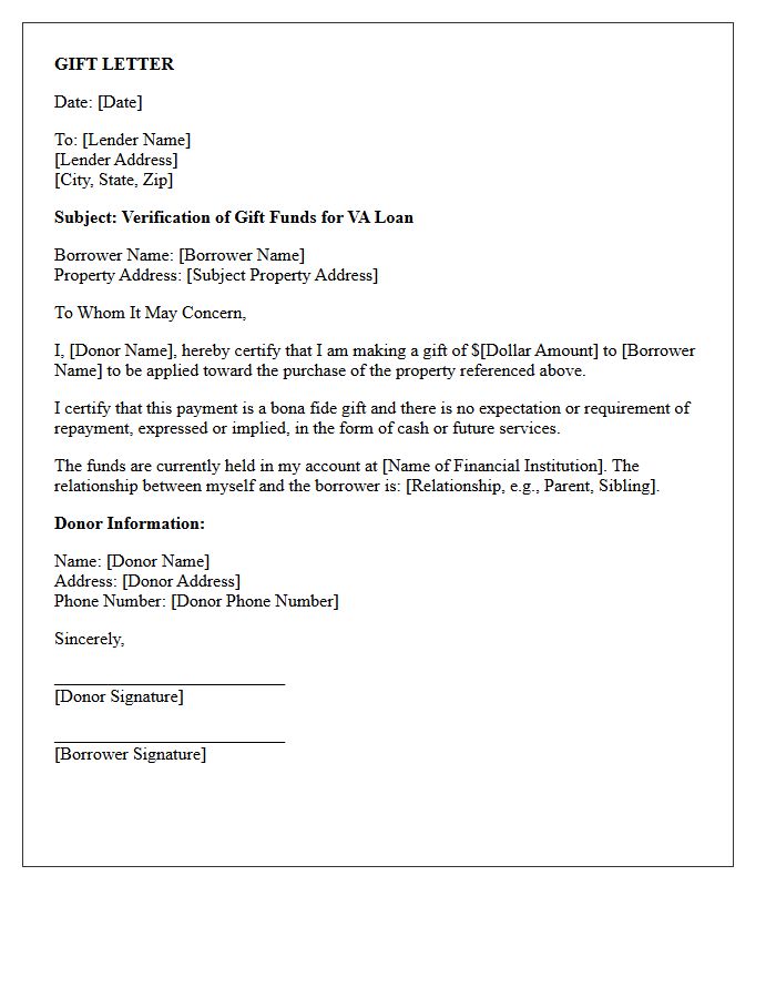VA Loan Verification Of Gift Funds Letter