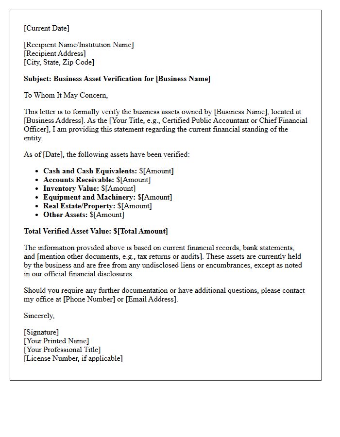 Business Asset Verification Letter