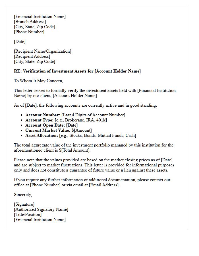 Investment Portfolio Asset Verification Letter
