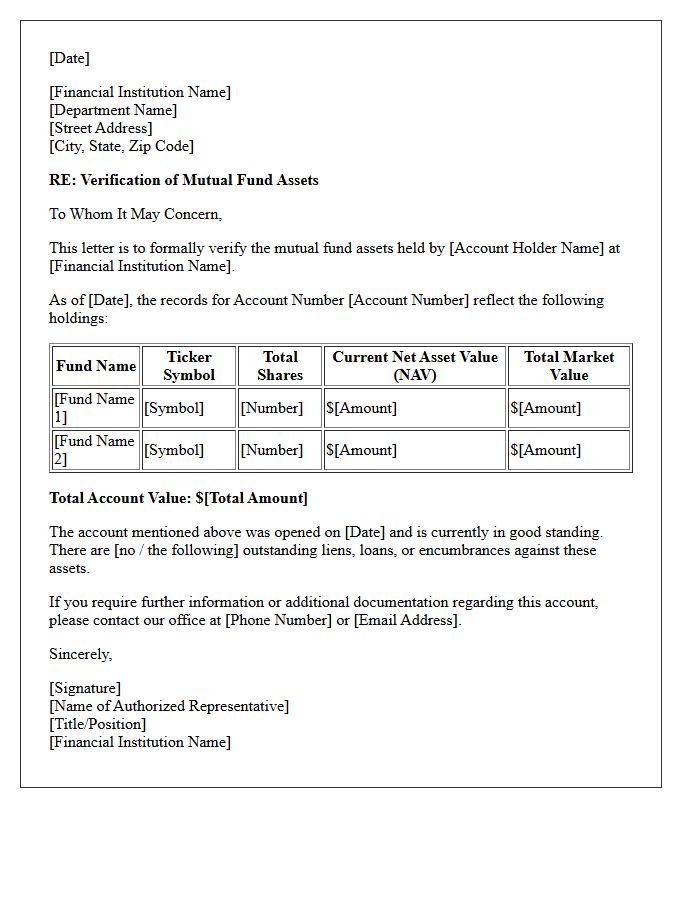 Mutual Fund Asset Verification Letter