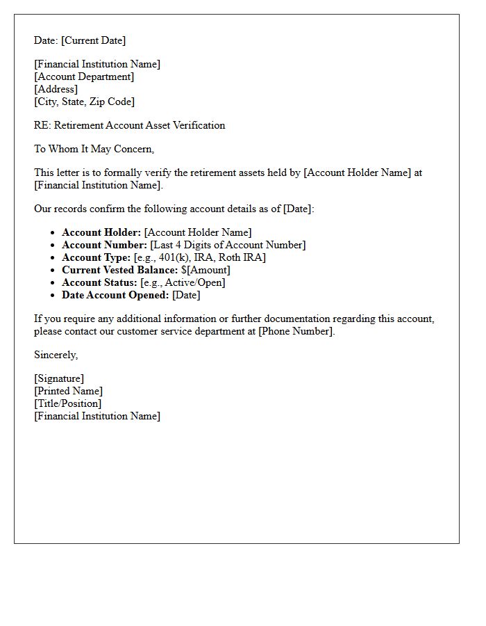 Retirement Account Asset Verification Letter