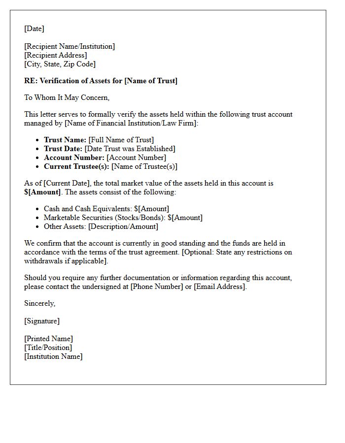 Trust Account Asset Verification Letter