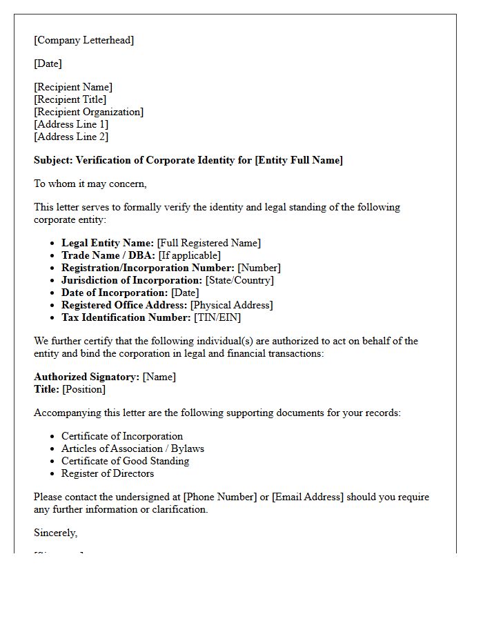 Corporate Entity Verification Of Identity Letter