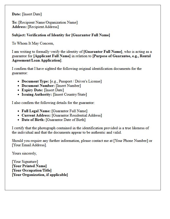 Guarantor Verification Of Identity Letter