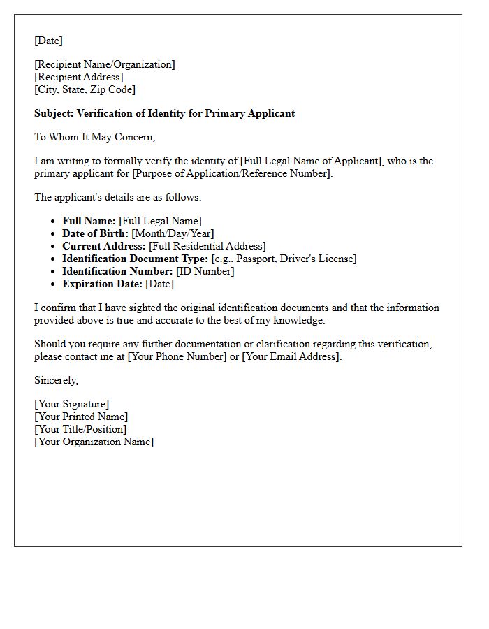 Primary Applicant Verification Of Identity Letter