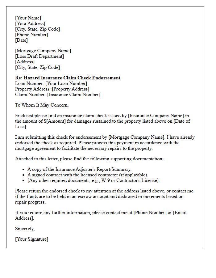 Hazard Insurance Claim Check Endorsement Letter