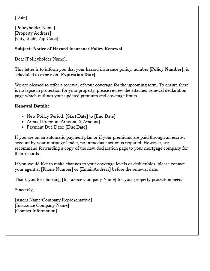 Hazard Insurance Policy Renewal Letter