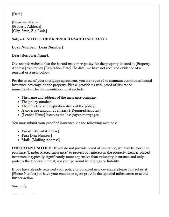 Notice Of Expired Hazard Insurance Letter