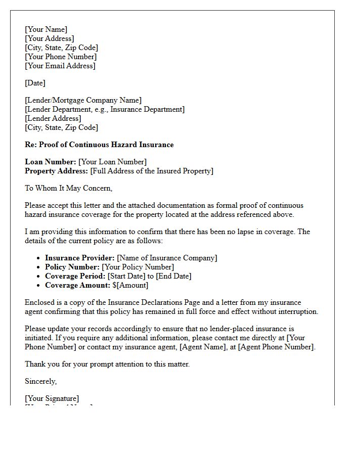 Proof Of Continuous Hazard Insurance Letter