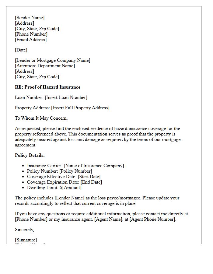 Proof Of Hazard Insurance Coverage Letter