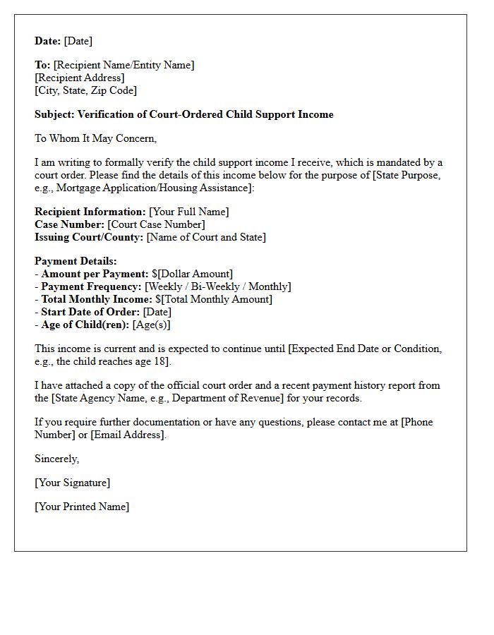 Court Ordered Child Support Income Letter