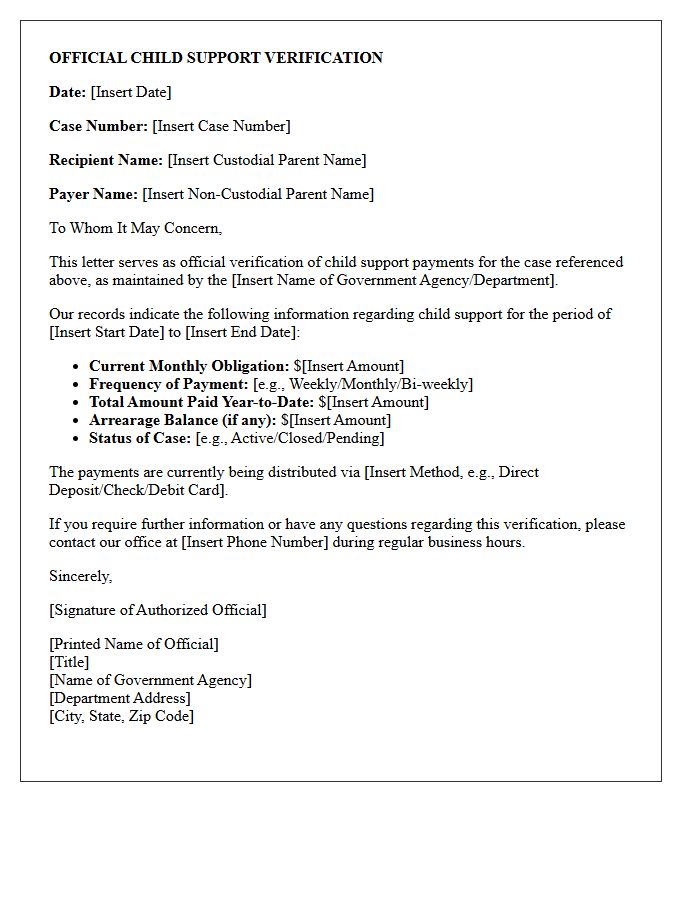 Government Issued Child Support Verification Letter