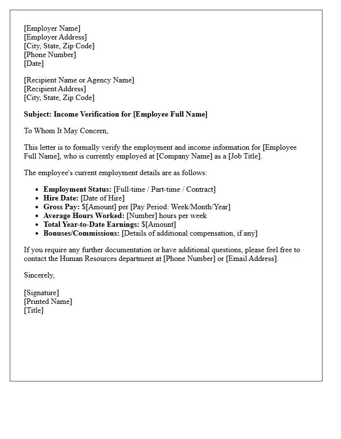 Official Child Support Income Verification Letter