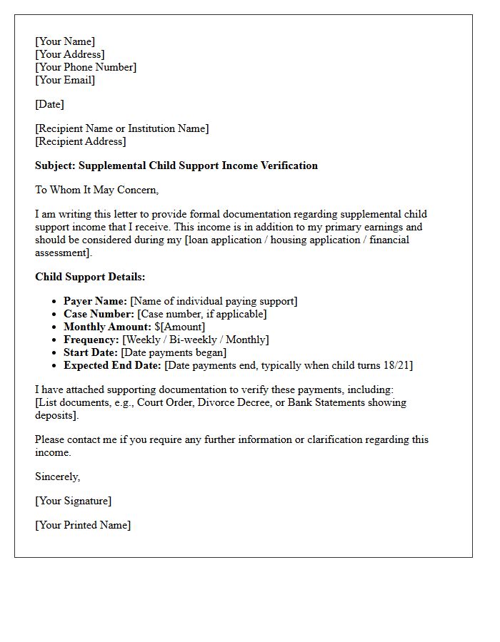Supplemental Child Support Income Letter
