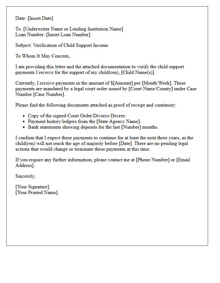 Underwriting Child Support Proof Letter