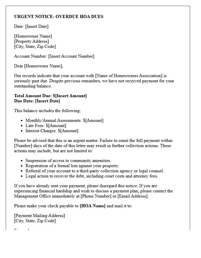Urgent Debt Recovery Letter for Overdue Homeowners Association Dues