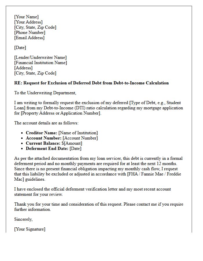 Debt To Income Deferment Exclusion Letter