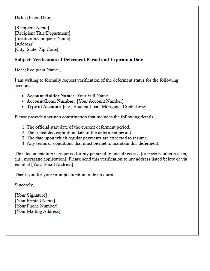 Deferment Period And Expiration Verification Letter
