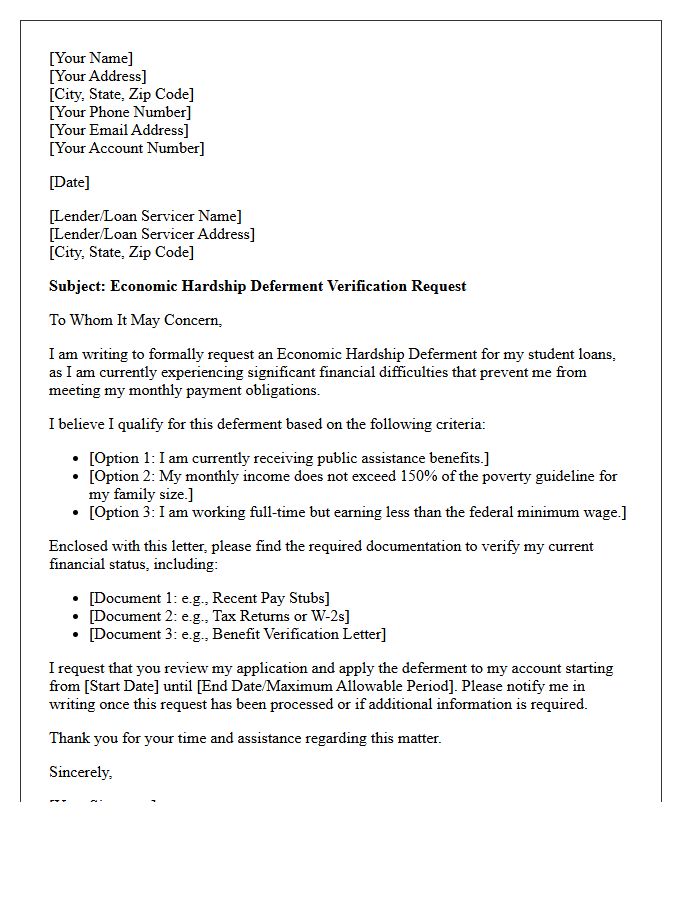 Economic Hardship Deferment Verification Letter