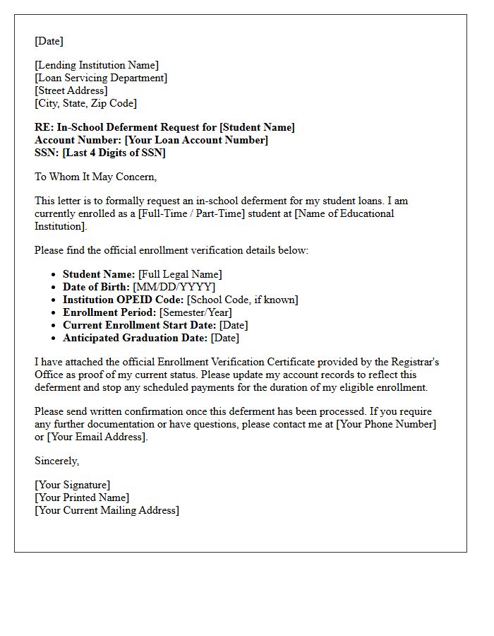 In-School Deferment Status Verification Letter
