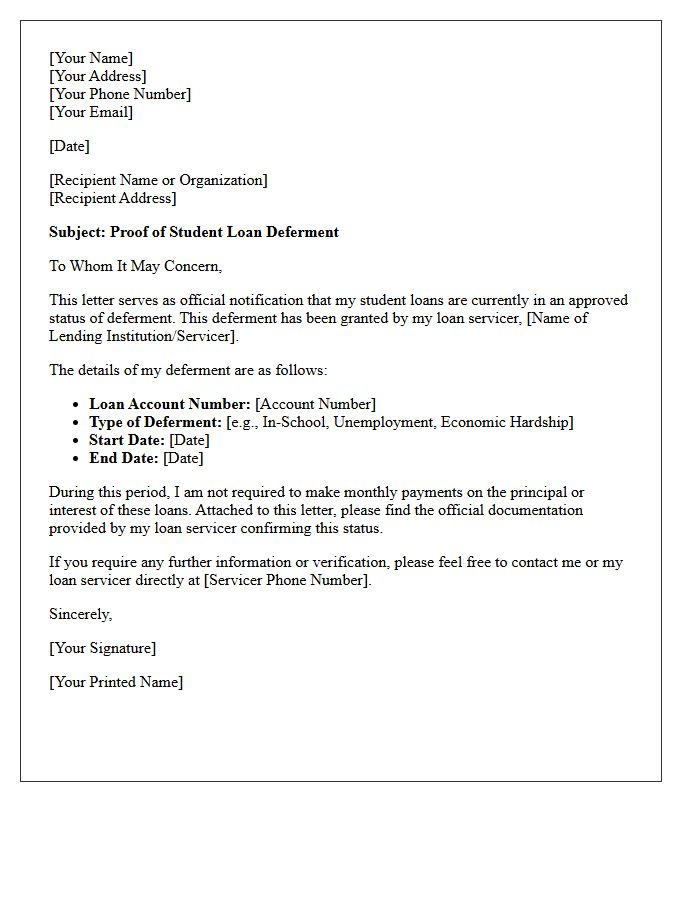 Proof Of Student Loan Deferment Letter