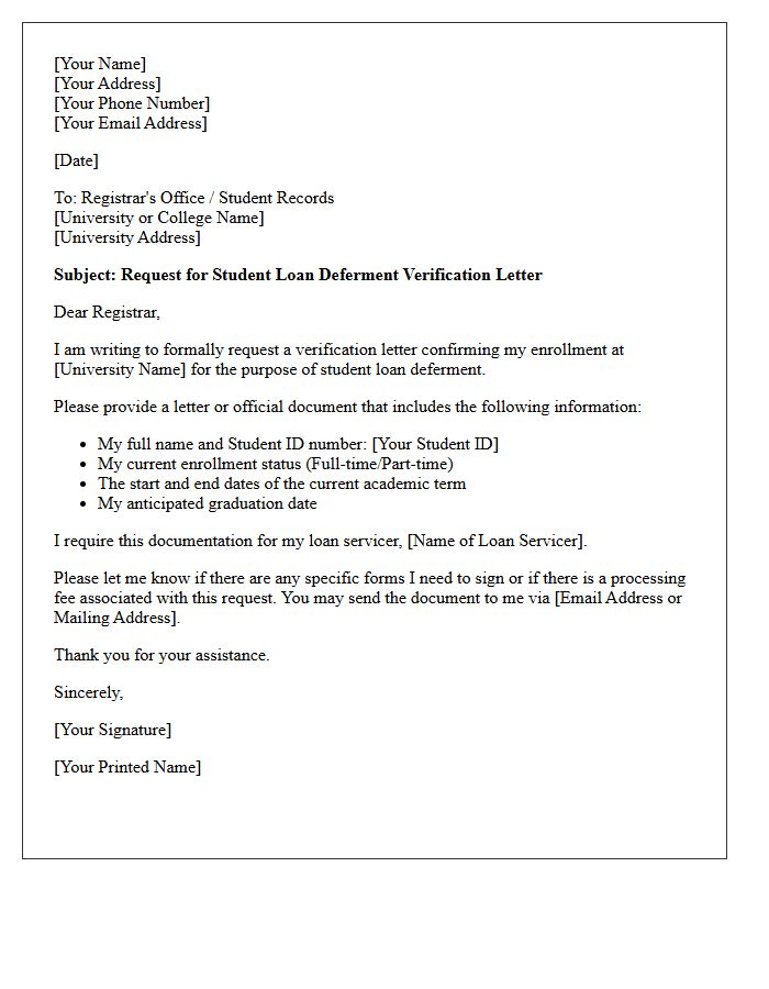 Request For Student Loan Deferment Verification Letter
