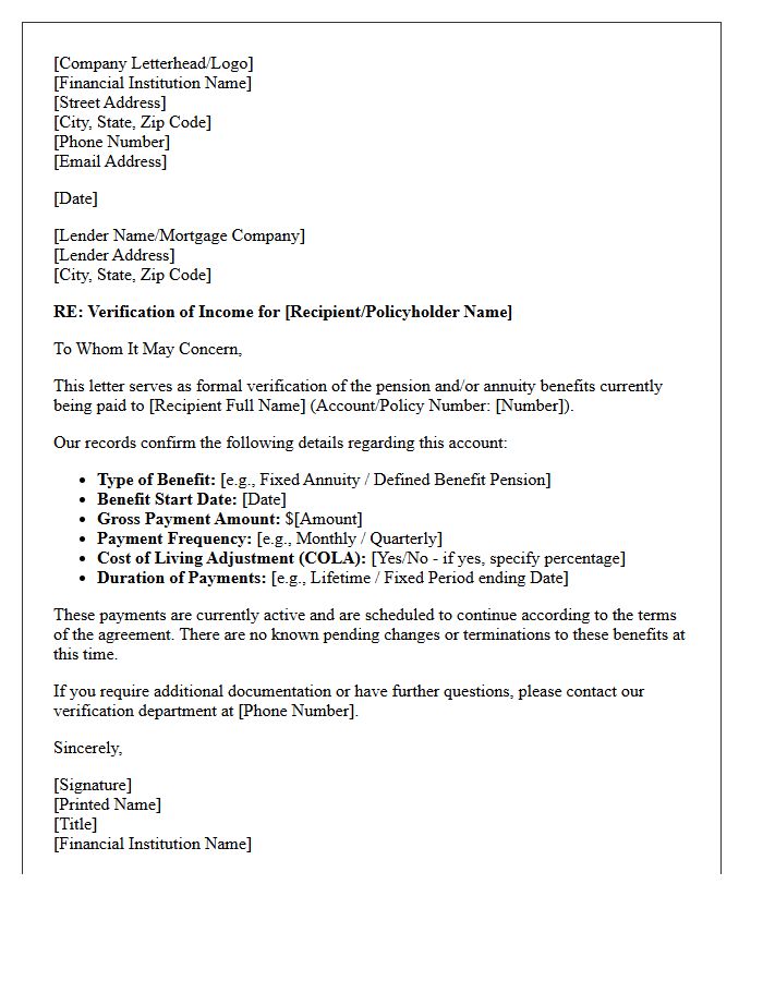 Annuity and Pension Verification Letter for Lenders