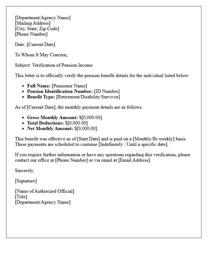 Government Pension Income Verification Letter