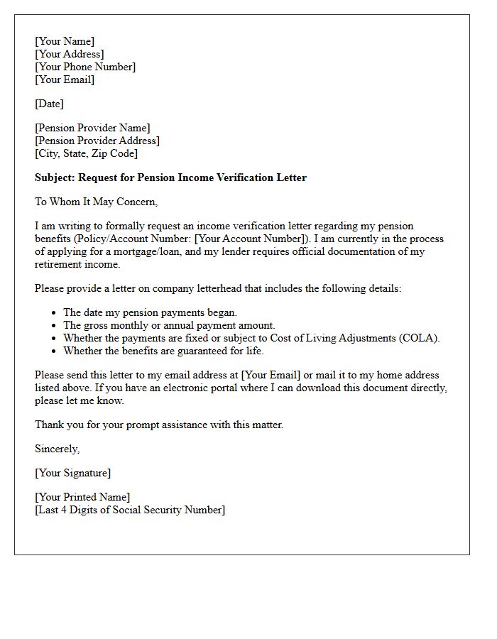Lender Request for Pension Income Letter