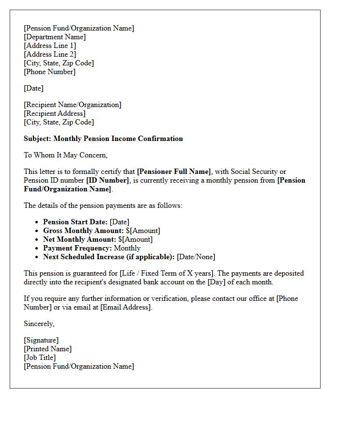 Monthly Pension Income Confirmation Letter