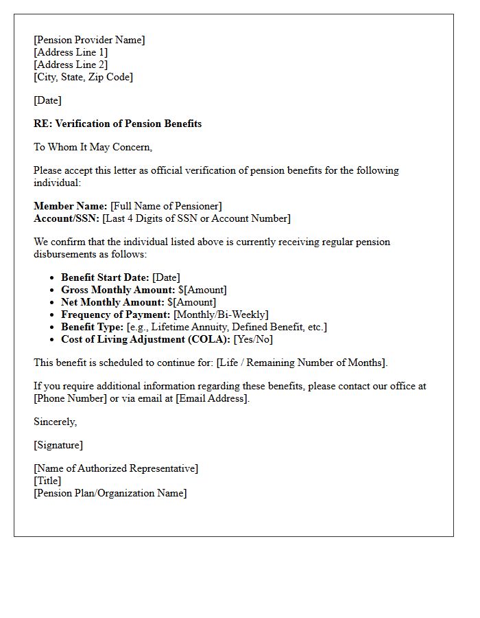 Mortgage Lender Pension Benefit Verification Letter