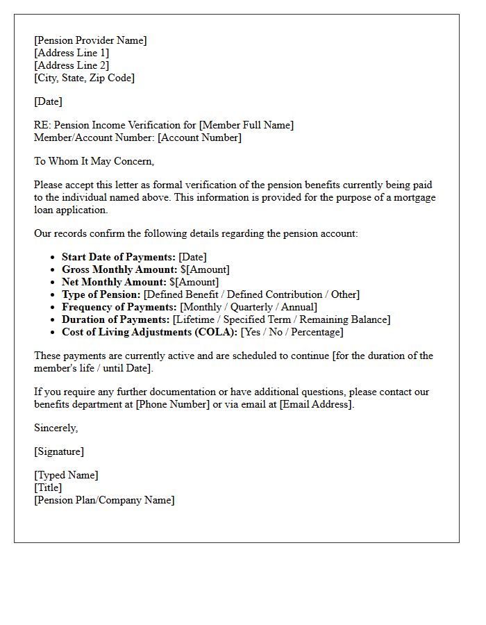 Mortgage Underwriting Pension Income Letter