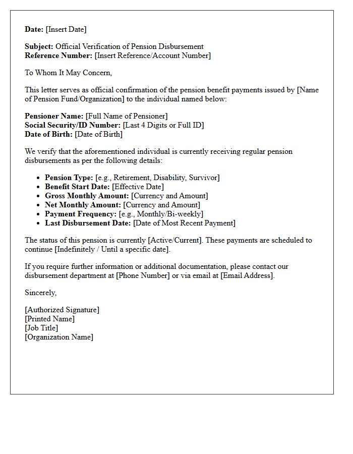 Official Pension Disbursement Verification Letter