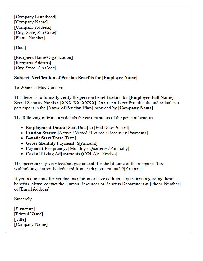 Private Employer Pension Verification Letter